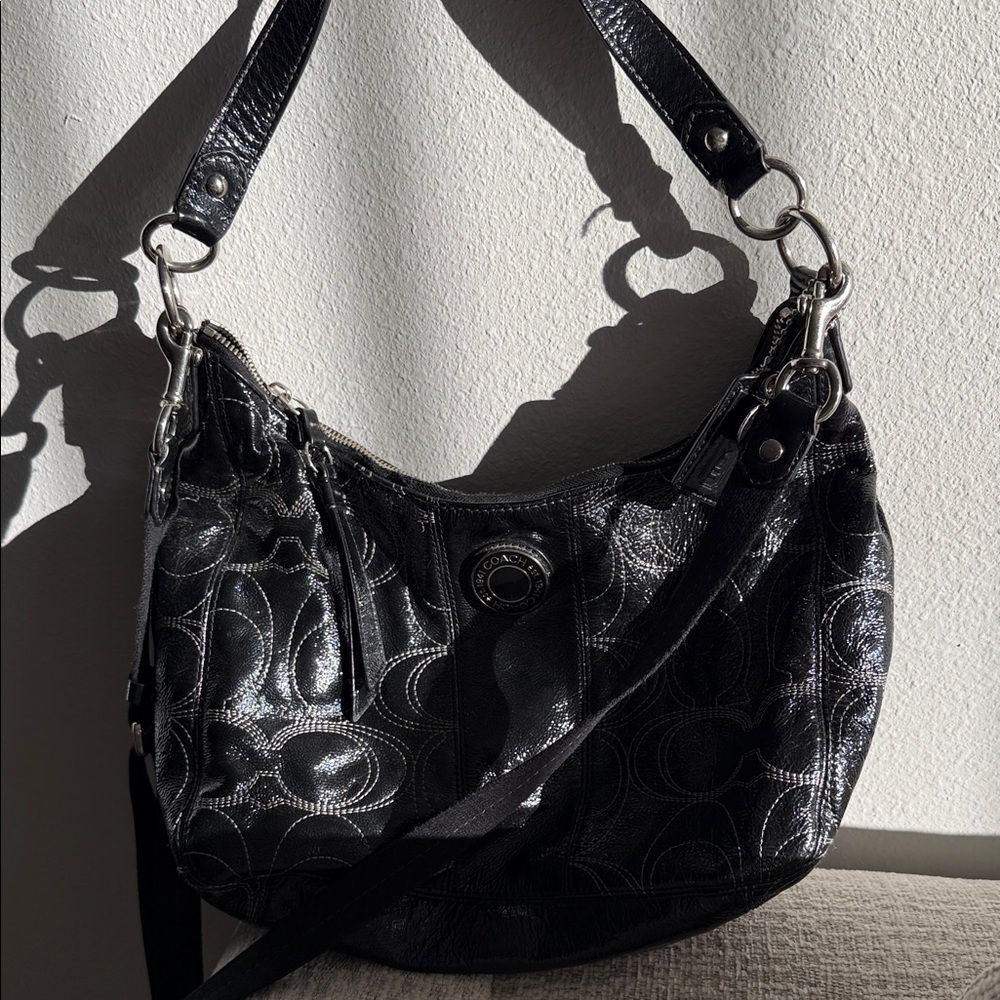 Vintage Black Leather Coach Bag